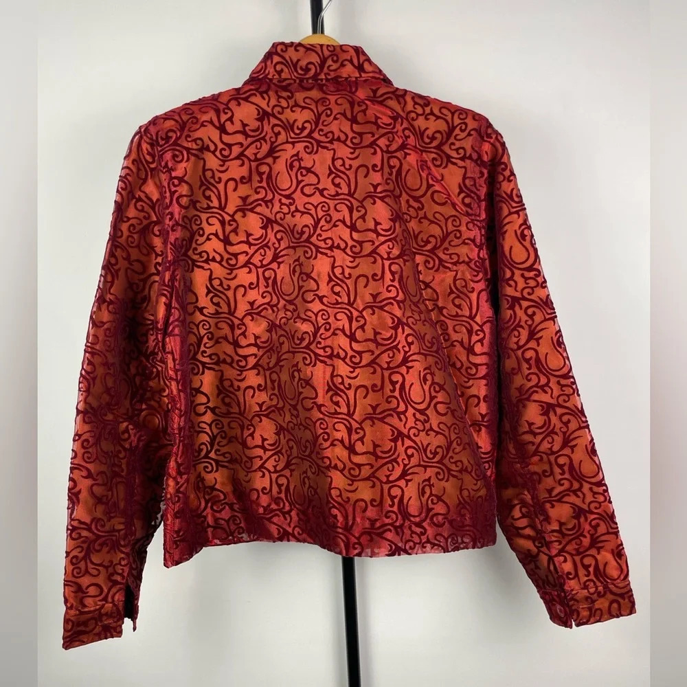 Coldwater Creek Red Beaded Sequined Burnout Scroll Button Up Collared‎ Jacket - Picture 5 of 5